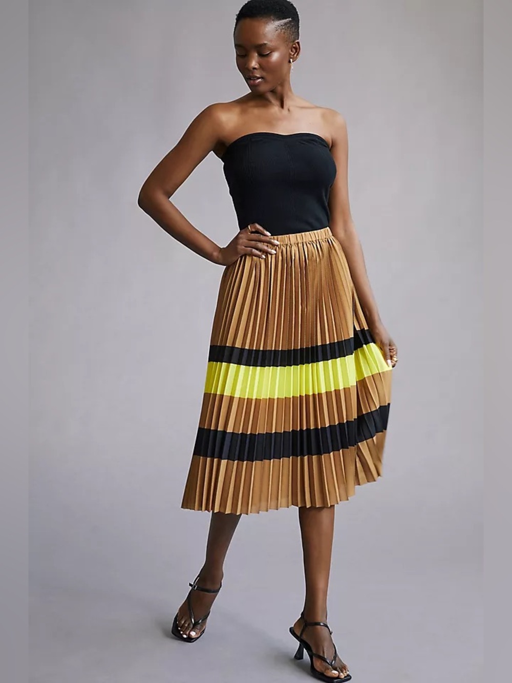 Anthropologie | Maeve stripe pleated midi skirt size XXSP